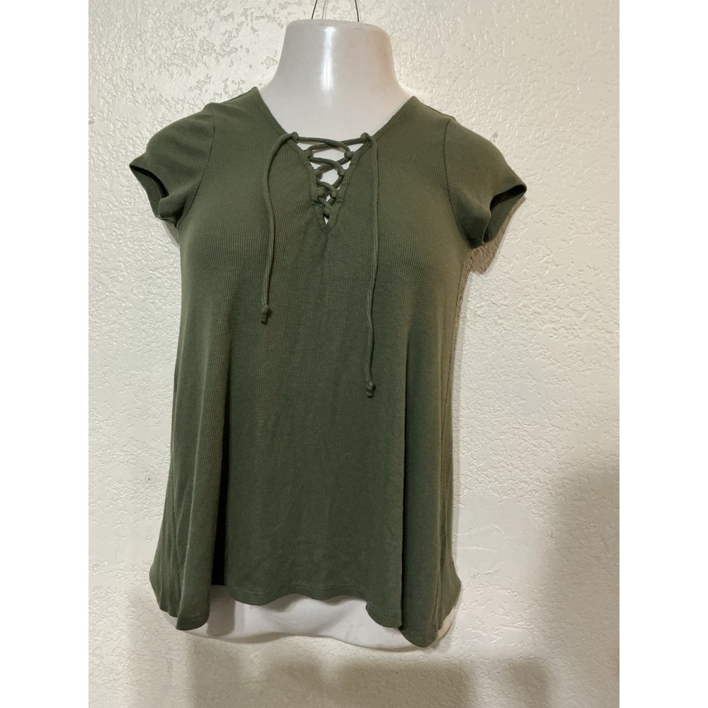 Hollister Women's Green V-Neck Tie Short Sleeve Long Top Size Small Y2K 2000s